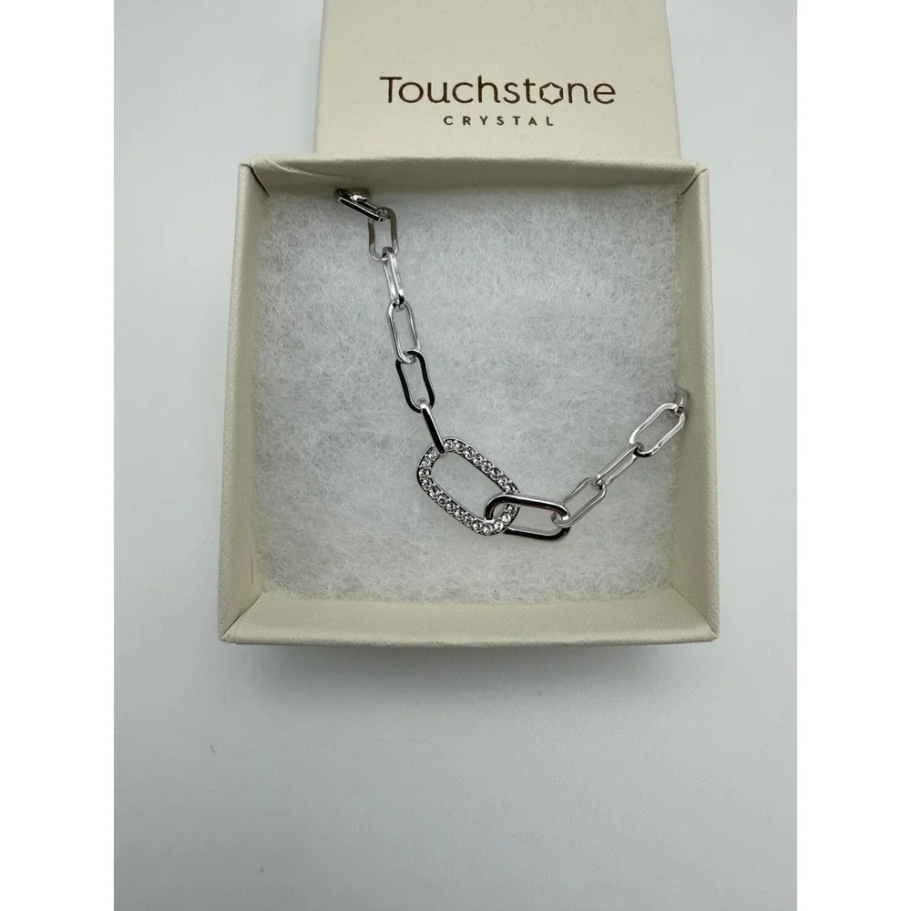 Touchstone Crystal Silver Touch Necklace Paperclip Chain Crystal Link